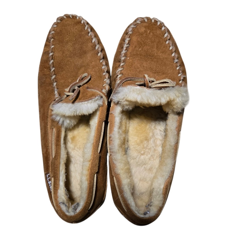L.L. Bean Wicked Good Slippers Mens 8 M Suede Shearling Moccasins Brown